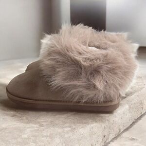 Very G Frost Taupe Faux Fur Slippers Womens 8.5 Cozy Winter Cabincore Lounge